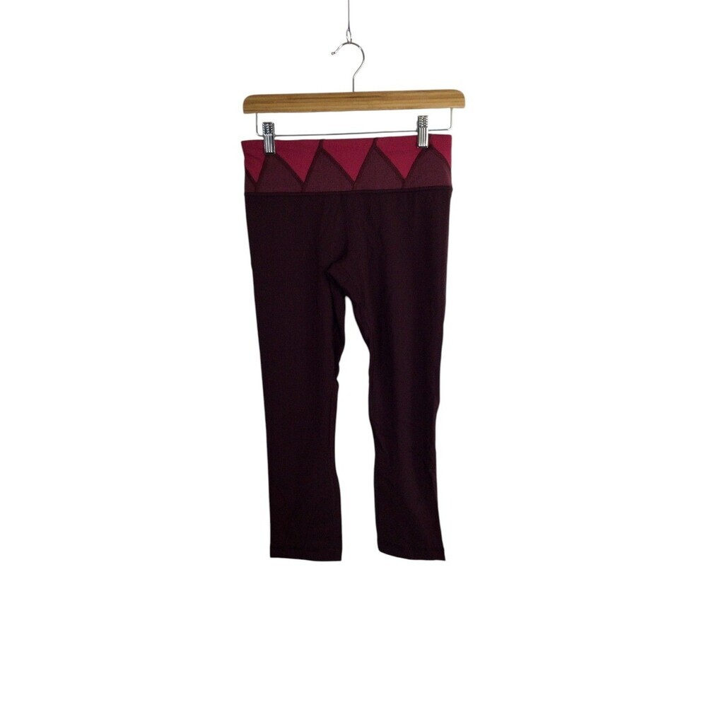 Lululemon Womens Cropped Leggings Berry Waistband Stretch Burgundy Size Blue 6